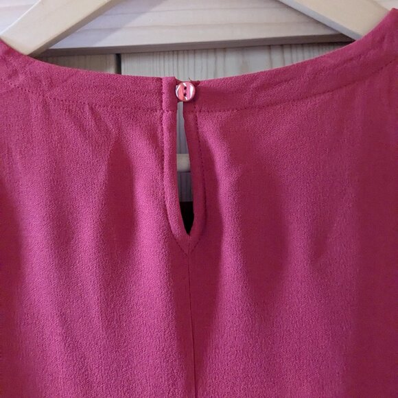 Eileen Fisher Silk Georgette Crepe Dress Medium Red Long Sleeve Round Neck Flow - Picture 10 of 10